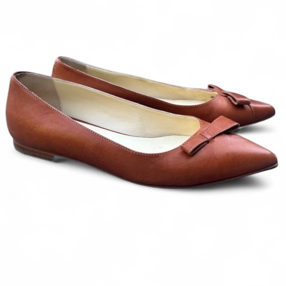 $425 Sarah Flit Ballet Flats Natalie Brown Leather Meghan Markle Sz 37 size 7